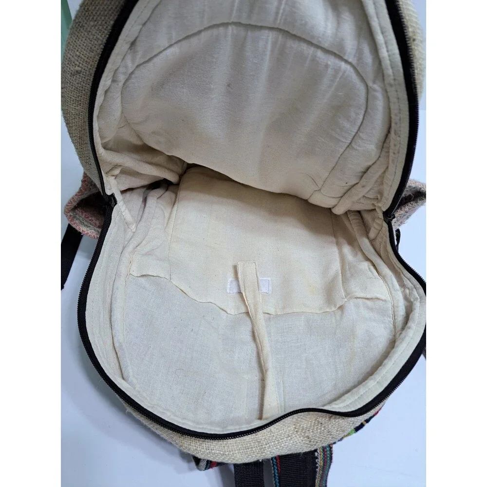 Himalayan Hemp THC Free Multi Color Handmade Backpack Nepal Pink Green Orange